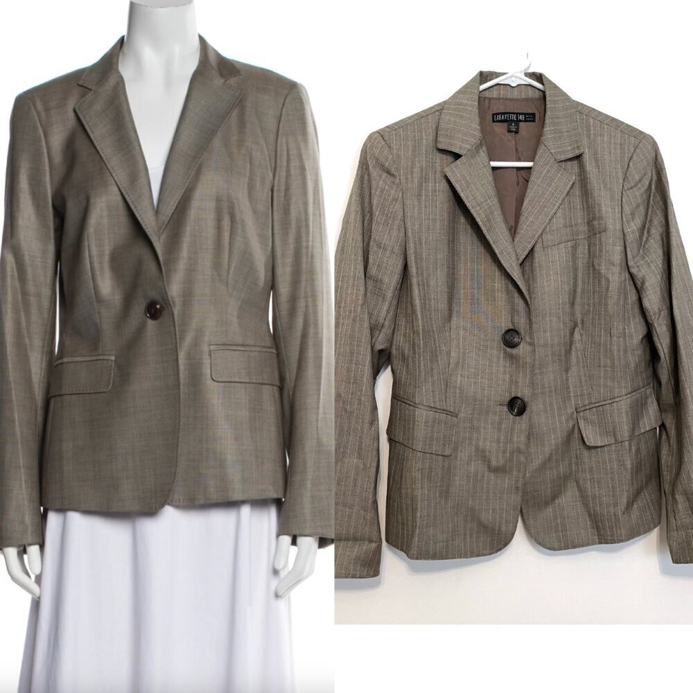 LAFAYETTE 148 NEW YORK Tan Dark Brown Pink Pinstripe Stripe WOOL Blazer Jacket 6